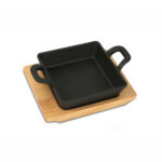 Professional Think - Casseruola quadrata due manici in Ghisa con vassoio in legno 12,5x12,5 cm