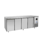 Atosa - Tavolo freezer 600 BT 4 porte senza alzatina  Struttura interna ed esterna in acciaio inox, porte a chiusura automatica con guarnizioni a incastro facili da sostituire. Spigoli arrotondati per una facile pulizia, termostato digitale. Tropicalizzato. Sbrinamento automatico. In dotazione 1 griglia per porta. Piedini in acciaio regolabili. Dimensioni: mm 2230x600x850h