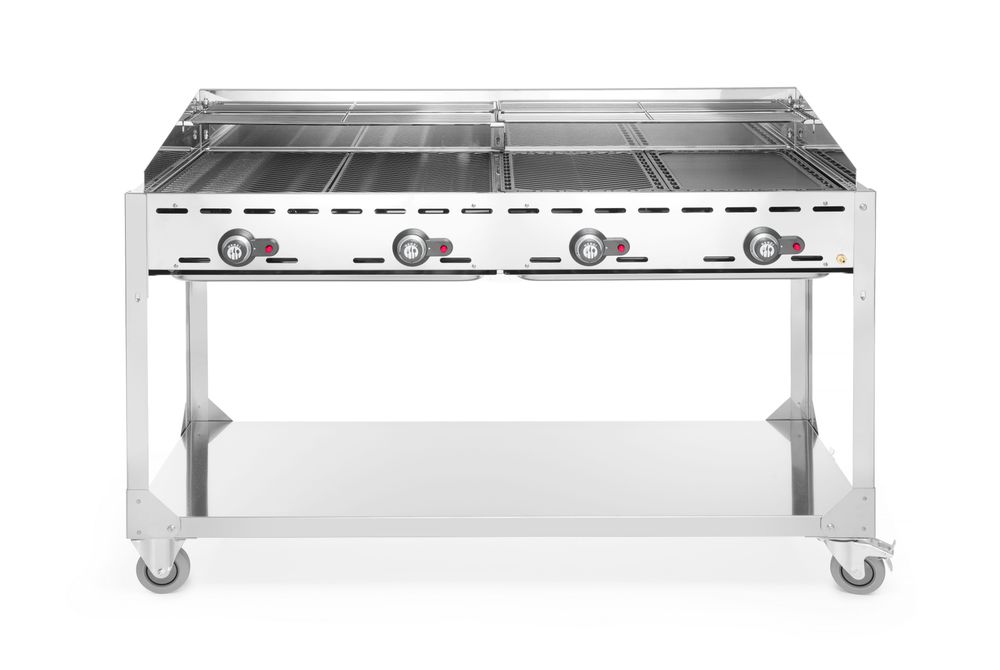 149614_OBW_2024_03 Fuoco verde con 4 bruciatori, HENDI, Profi Line, con base su ruote, Grigio chiaro, 22kW, 1400x612x(H)825mm - immagine 1