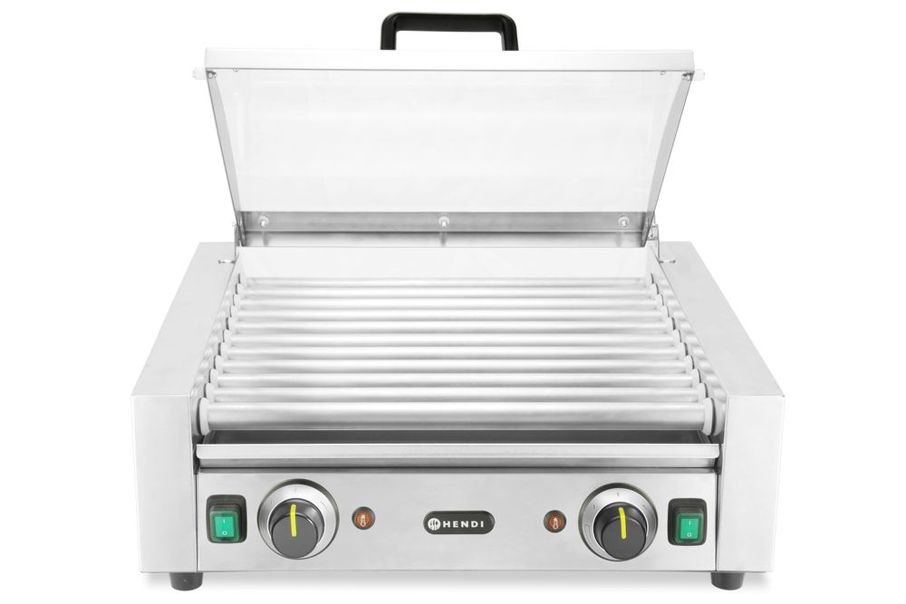 268650_02 Griglia per wurstel - 2 zone con coperchio a risparmio energetico, HENDI, 11 rulli, 230V/980W, 566x527x(H)259mm - immagine 1