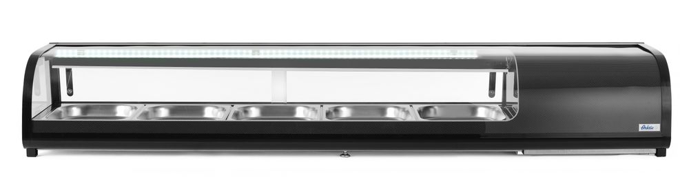 274040_OBW_2023_01_IMGP2334 Vetrina refrigerata sushi, Arktic, Capacità: 5x GN 1/2 (A)40 mm (contenitori inclusi)., Nero, 230V/190W, 1800x420x(H)265mm - immagine 1