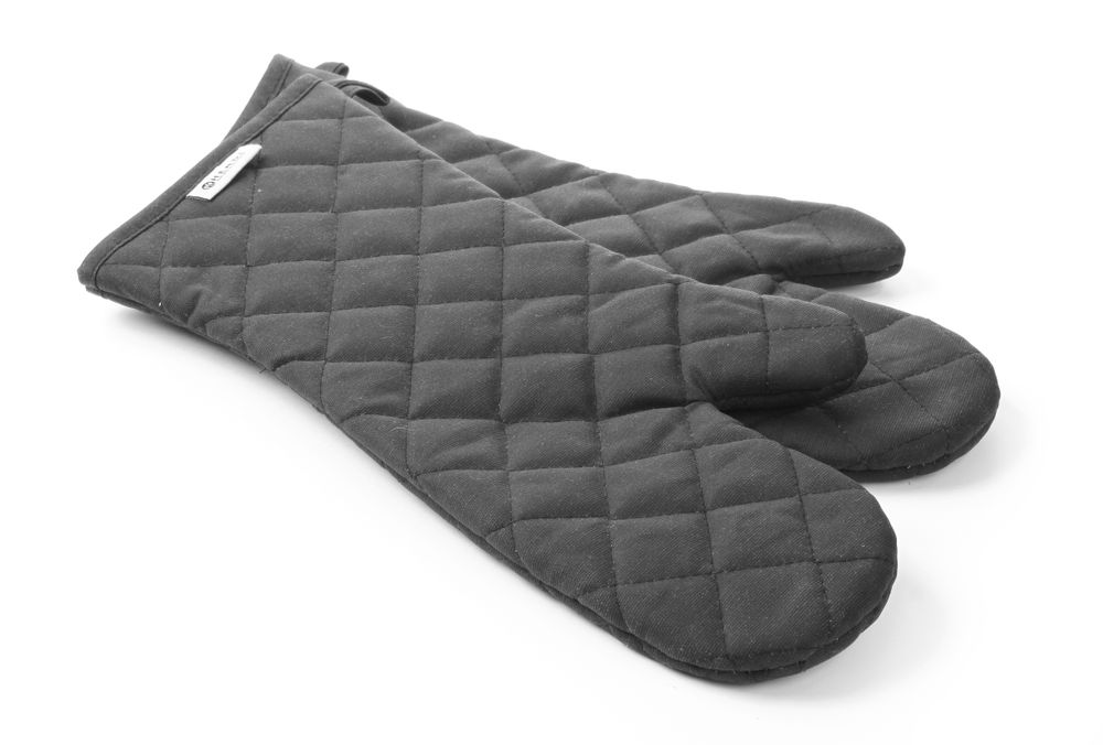 556610_2016 Guanti da forno - 2 pezzi, HENDI, In cotone con rivestimento antifiamma, Nero, 2 pezzi, (L)380mm - immagine 1