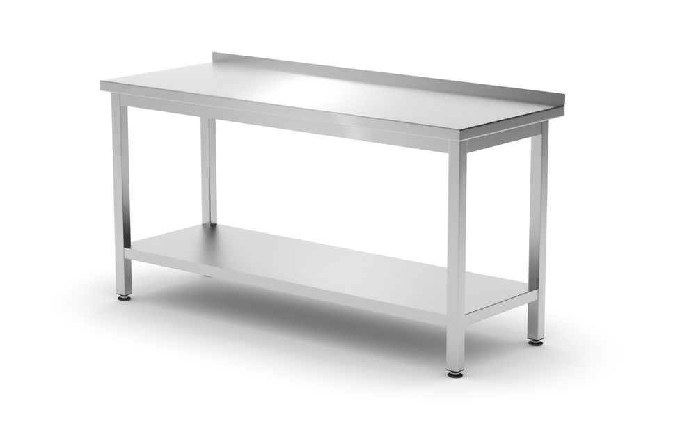 811498_2024 Tavolo a parete con ripiano – bullonato, profondità 600 mm, HENDI, Profi Line, 1600x600x(H)850mm - immagine 1