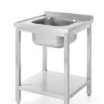Tavolo lavello con ripiano – bullonato, profondità 600 mm, HENDI, Profi Line, Centrato, 600x600x(H)850mm
