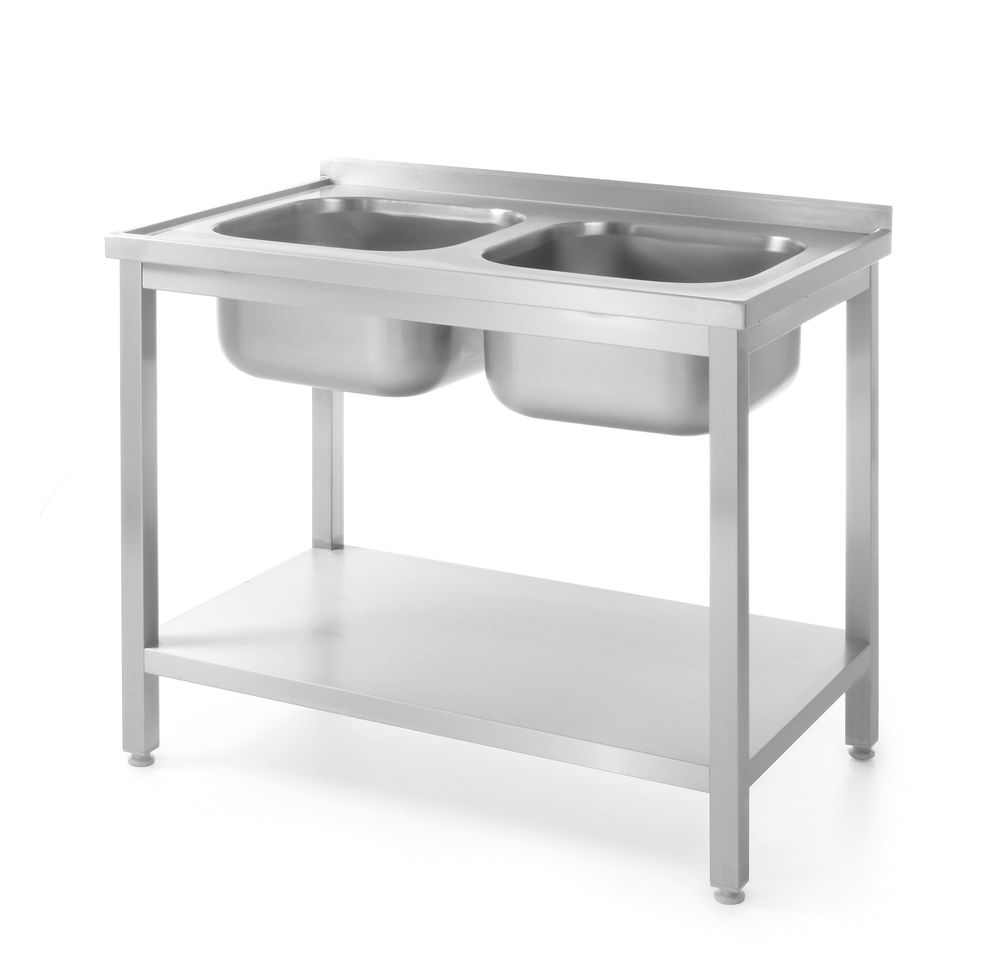 811887 Tavolo con 2 lavelli e ripiano – bullonato, profondità 600 mm, HENDI, Profi Line, 1000x600x(H)850mm - immagine 1