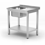 Tavolo lavello con ripiano – bullonato, profondità 600 mm, HENDI, Profi Line, Lato sinistro, 800x600x(H)850mm