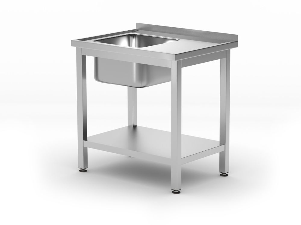 812495_2023 Tavolo lavello con ripiano – bullonato, profondità 600 mm, HENDI, Profi Line, Lato sinistro, 800x600x(H)850mm - immagine 1