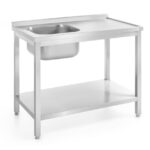 Tavolo lavello con ripiano – bullonato, profondità 600 mm, HENDI, Profi Line, lato sinistro, 1000x600x(H)850mm