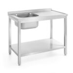 Tavolo con lavello con ripiano – bullonato, profondità 700 mm, HENDI, Profi Line, Sinistra, 1000x700x(H)850mm