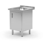Tavolo lavandino, saldato, con armadietto e porte incernierate, HENDI, Profi Line, 600x600x(H)850mm