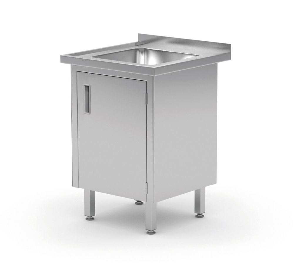 813522 Tavolo lavandino, saldato, con armadietto e porte incernierate, HENDI, Profi Line, 600x600x(H)850mm - immagine 1