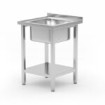 Tavolo lavello con ripiano, imbullonato, HENDI, Kitchen Line, lavandino al centro, 600x600x(H)850mm