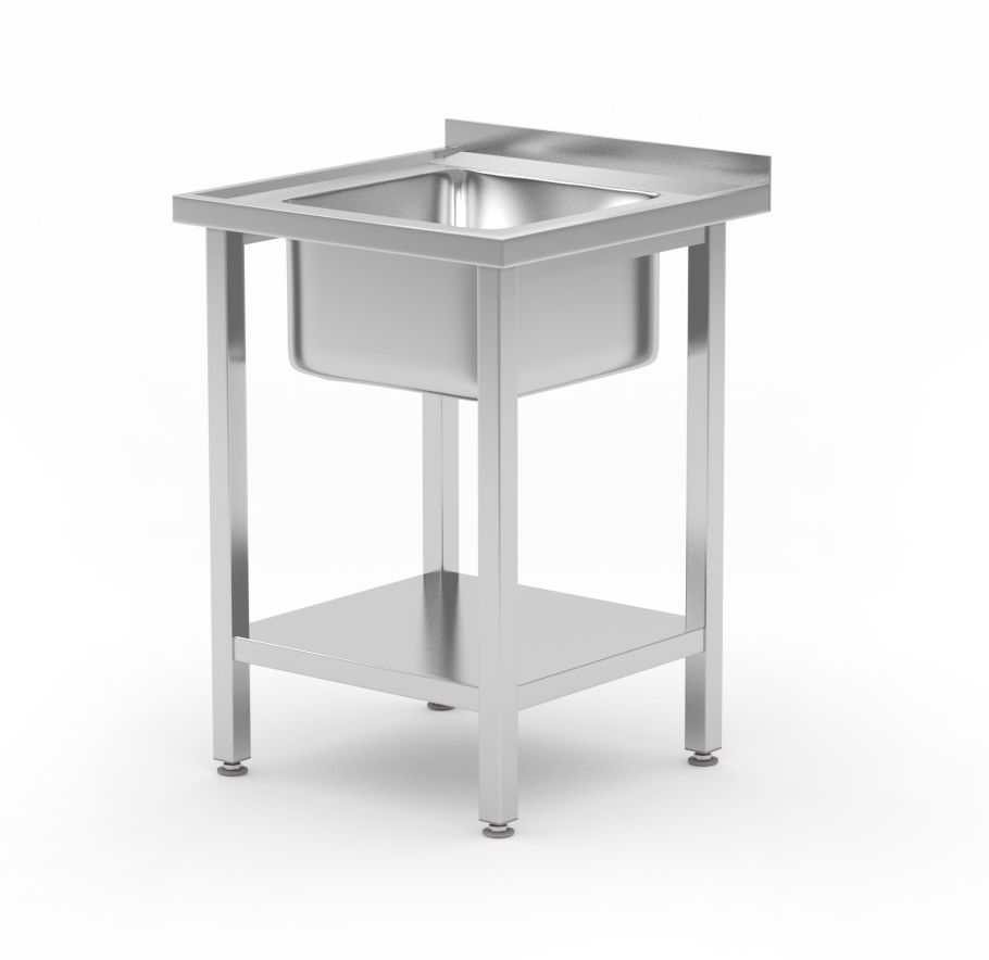 816806 Tavolo lavello con ripiano, imbullonato, HENDI, Kitchen Line, lavandino al centro, 600x600x(H)850mm - immagine 1
