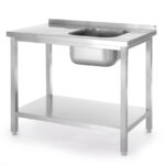 Tavolo lavello con ripiano, imbullonato, HENDI, Kitchen Line, Lavello sul lato destro, 800x600x(H)850mm