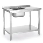 Tavolo lavello con ripiano, imbullonato, HENDI, Kitchen Line, Lavello sul lato sinistro, 800x600x(H)850mm