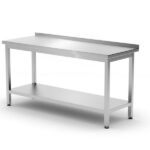 Tavolo a parete con ripiano – bullonato, profondità 600 mm, HENDI, Kitchen Line, 1200x600x(H)850mm