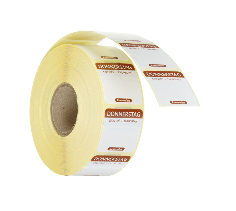 850725_OBW_2025_02_IMGP0141 Etichette di sicurezza alimentare giornaliere, multiuso, facilmente rimovibili, HENDI, Giovedì, Marrone, 1000 pezzi, 25x25mm - immagine 1